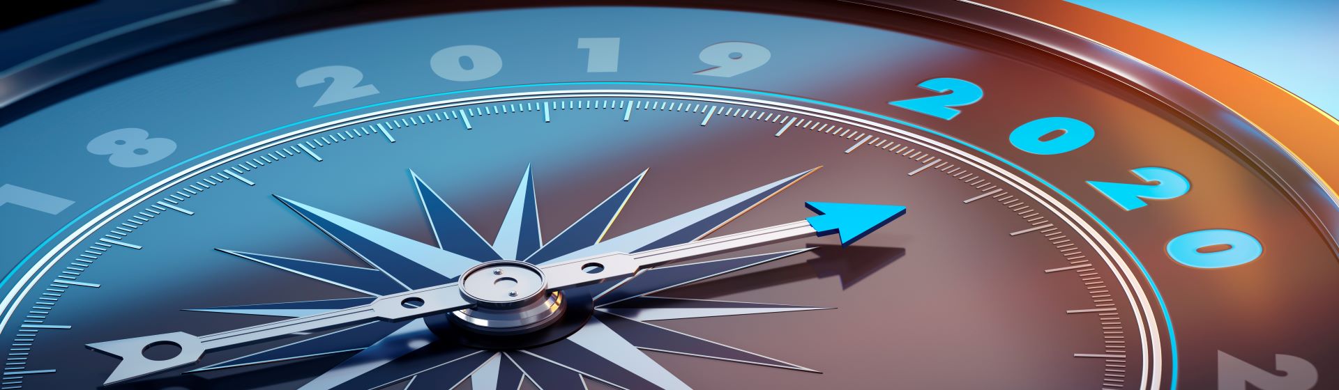 large compass face with years instead of directions pointing to 2020