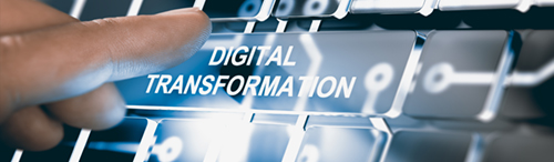 large hand preparing to push key with Digital Transformation on the key