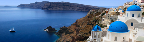 coastline and village in Santorini, Greece